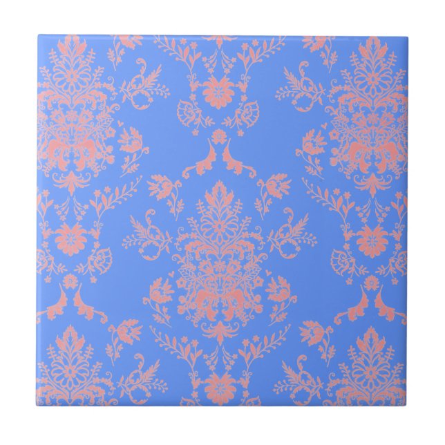 Pink and Blue Damask Ceramic Tile (Front)