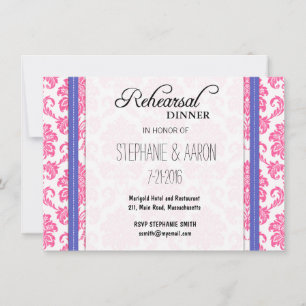 Pink and Blue Damask Rehearsal Dinner Card