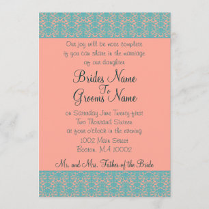 Pink and Blue Damask Wedding or Party Invitations