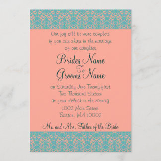Pink and Blue Damask Wedding or Party Invitations