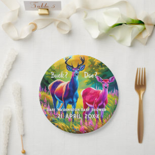 Pink and Blue Deer Gender Reveal Paper Plate