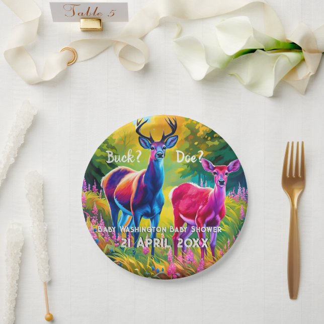  Pink and Blue Deer Gender Reveal Paper Plate (Wedding)
