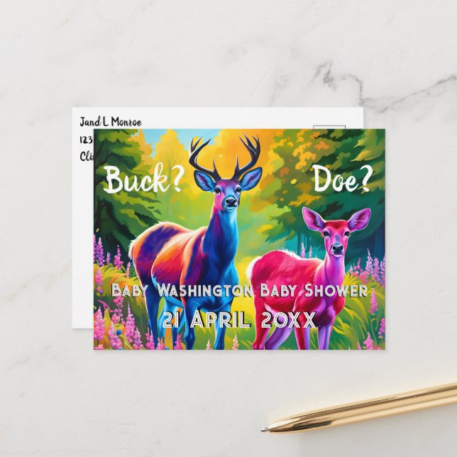  Pink and Blue Deer Gender Reveal Postcard (Front/Back In Situ)