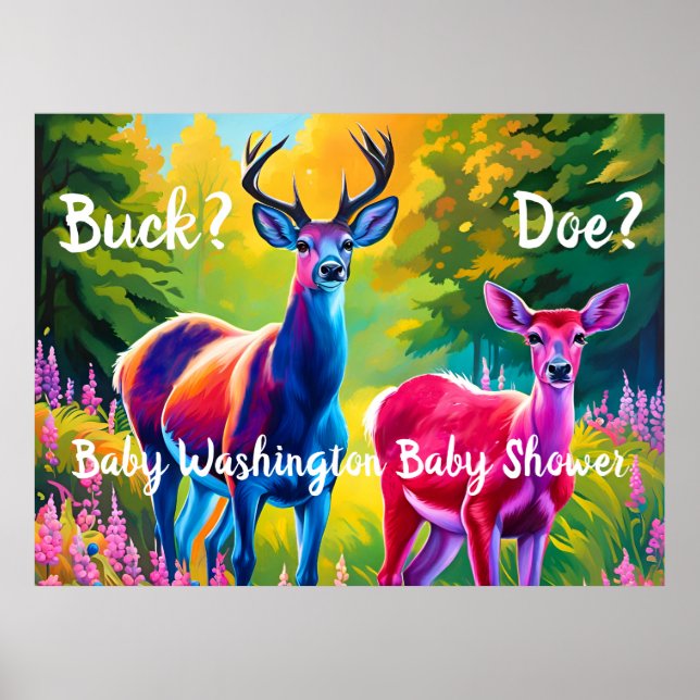  Pink and Blue Deer Gender Reveal Poster (Front)