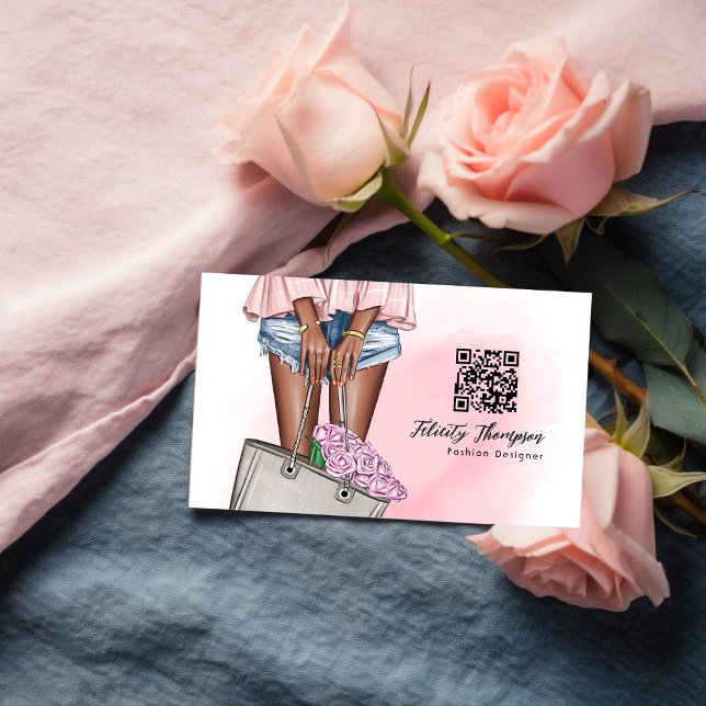 Pink and Blue Denim Fashion QR Code Business Card (Creator Uploaded)