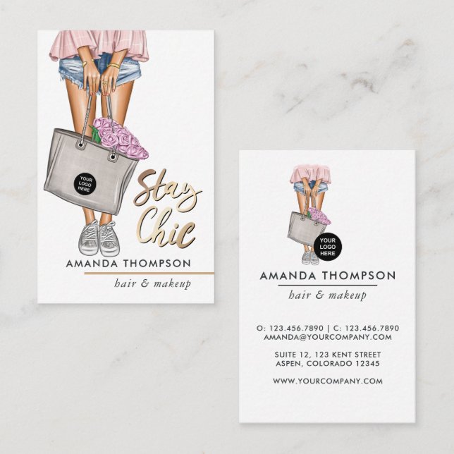 Pink and Blue Denim Floral Business Card (Front/Back)