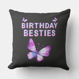 Pink and blue design birthday besties Throw Pillow