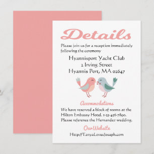 Pink And Blue Details Wedding Lovebirds Directions Invitation