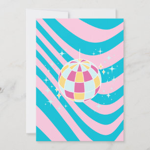 Pink and Blue Disco Ball, Party Art, Preppy, 80s Invitation