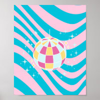 Pink and Blue Disco Ball, Party Art, Preppy, 80s