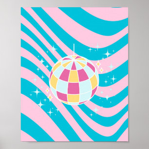 Pink and Blue Disco Ball, Party Art, Preppy, 80s Poster