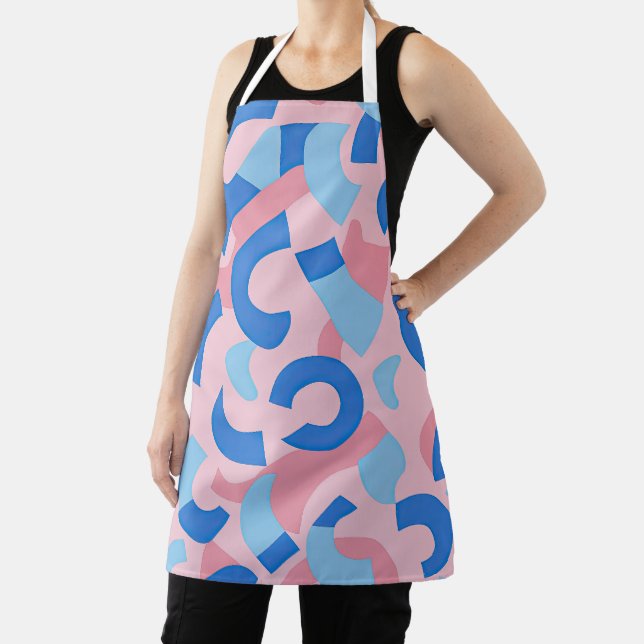 Pink and Blue Doodle Pattern Apron (Insitu)