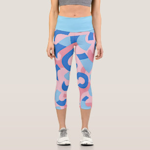 Pink and Blue Doodle Pattern Capri Leggings