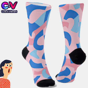 Pink and Blue Doodle Pattern Socks