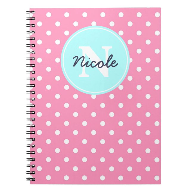 Pink and Blue Dots, Initial, and Name Notebook (Front)