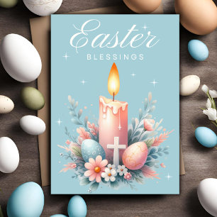 Pink And Blue Easter Blessings Christian Easter Holiday Card