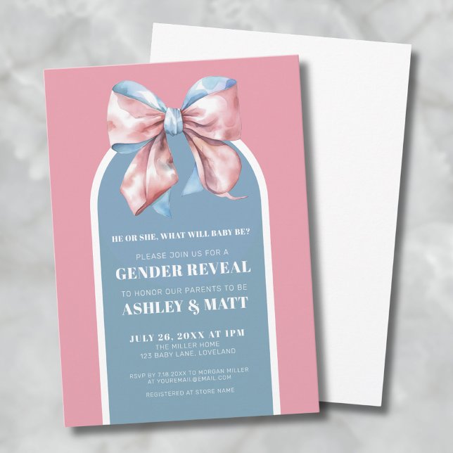 Pink And Blue Elegant Gender Reveal Invitation (He Or She Pink And Blue Gender Reveal Invitation)