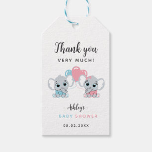 Pink and Blue Elephant Baby Shower Gift Tag