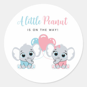 Pink and Blue Elephant Balloon Baby Shower Sticker