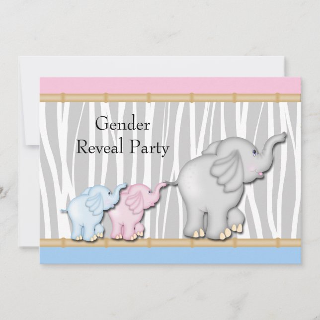 Pink and Blue Elephant Gender Reveal Invitation (Front)