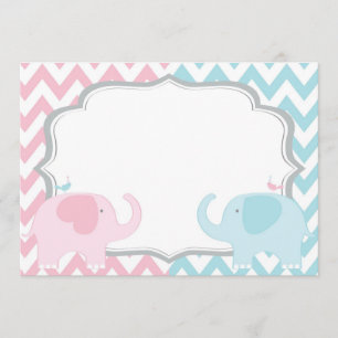 Pink and Blue Elephants Chevron Gender Reveal Invitation