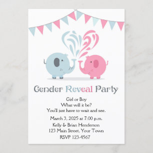 Pink and Blue Elephants Gender Reveal Invitation