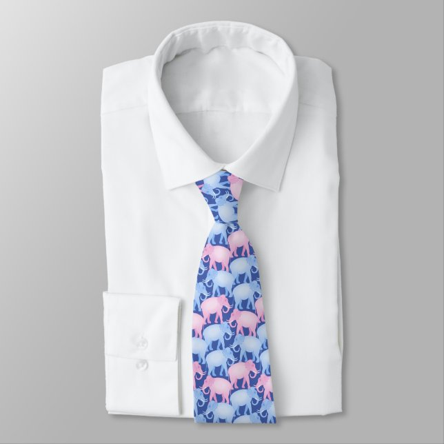 Pink and Blue Elephants Gender Reveal Party Father Tie (Tied)