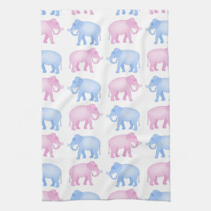 Pink and Blue Elephants Gender Reveal Tea Towel