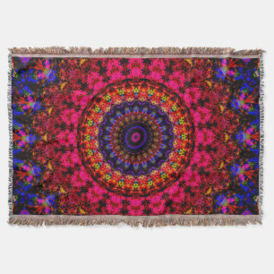 Pink and blue ethnic Damask mandala kaleidoscope  Throw Blanket