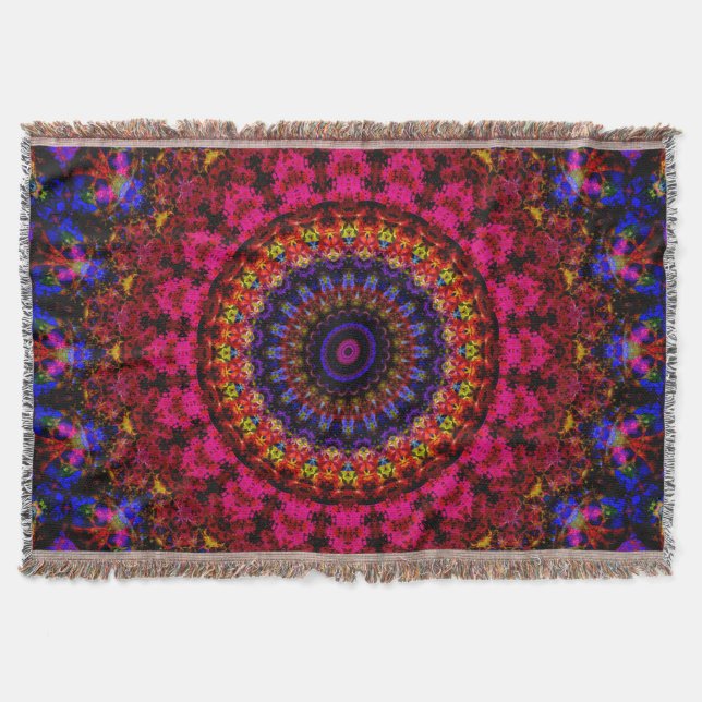Pink and blue ethnic Damask mandala kaleidoscope  Throw Blanket (Front)