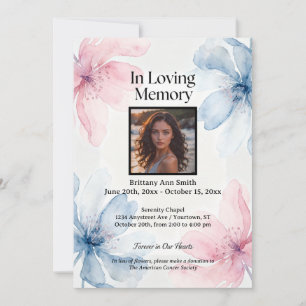 Pink and Blue Fantasy Flowers Memorial Invitation
