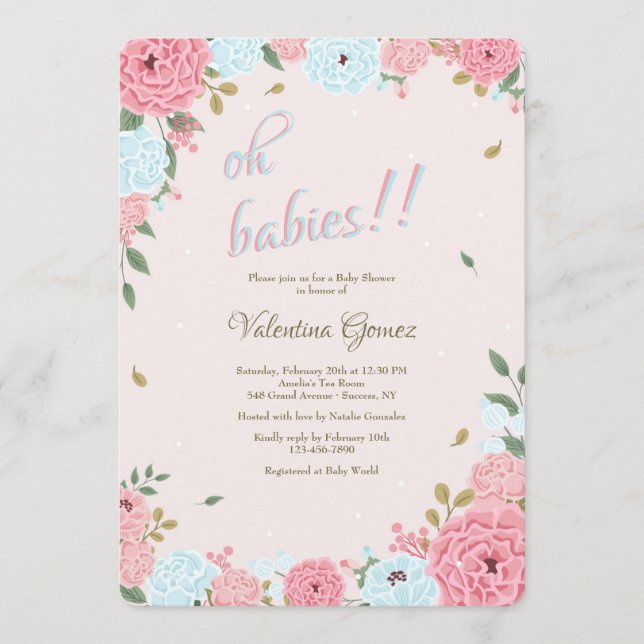 Pink and Blue Floral Baby Shower Invitation (Front)