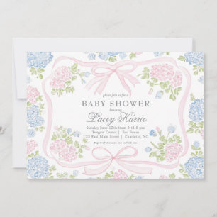 Pink and blue Floral Baby Shower Invitation,  Invitation