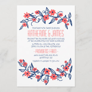 Pink and Blue Floral Banners Wedding Invitation