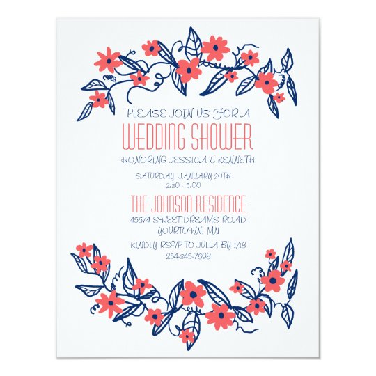 Pink and Blue Floral Banners Wedding Shower Card