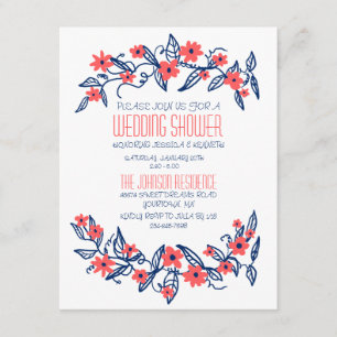 Pink and Blue Floral Banners Wedding Shower Invitation