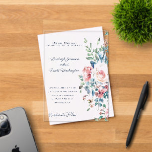 Pink and blue floral border Wedding Invitation