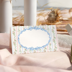 Pink and Blue Floral Bow Baby Shower Place Card