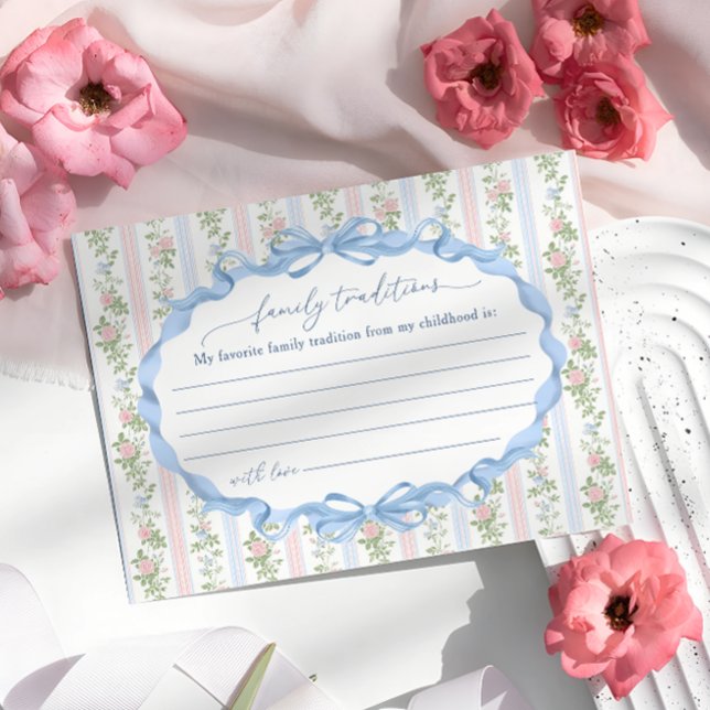 Pink and Blue Floral Bow Family Traditions Enclosure Card (Creator Uploaded)