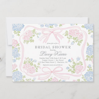 Pink and blue Floral Bridal Shower Invitation,  Invitation