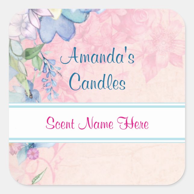 Pink and Blue Floral Candle Scent Square Sticker (Front)
