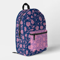 Pink and blue floral damask pattern monogram