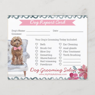 Pink and Blue Floral Dog Grooming Report Card 