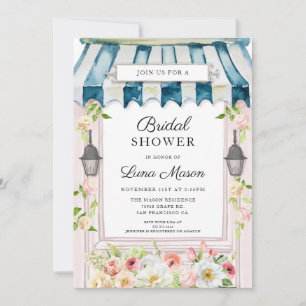 Pink and Blue Floral Garden Bridal Shower Invitation