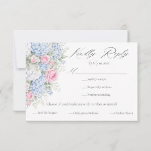 Pink and Blue Floral Garden Meal Choice Wedding RSVP Card
