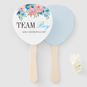 Pink and blue floral gender reveal party fan sign