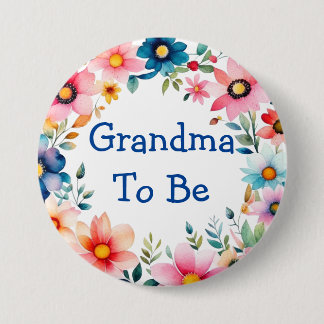 Pink and Blue Floral Grandma to be Baby Shower 7.5 Cm Round Badge