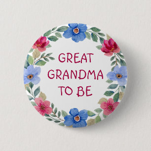 Pink and Blue Floral Great Grandma Baby Shower  6 Cm Round Badge