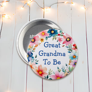 Pink and Blue Floral Great Grandma Baby Shower 7.5 Cm Round Badge