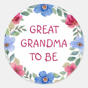 Pink and Blue Floral Great Grandma Baby Shower  Classic Round Sticker